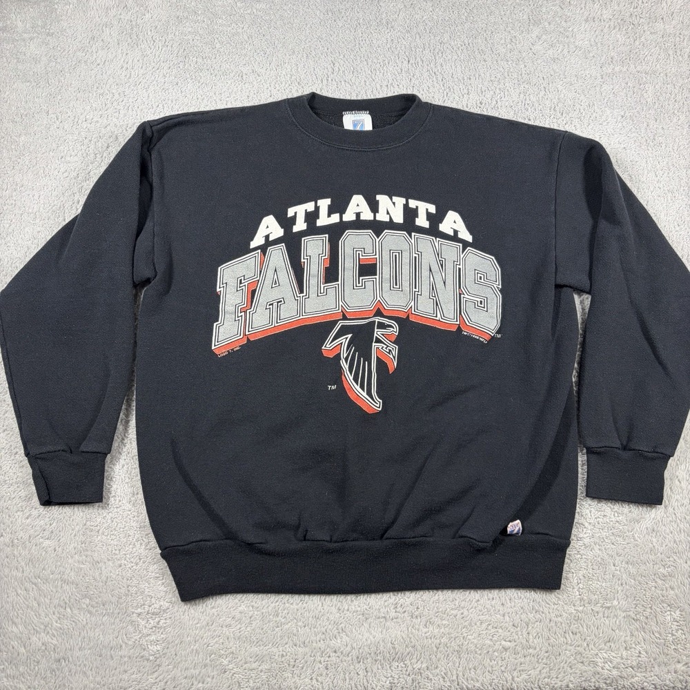 VINTAGE 90s Atlanta Falcons Crewneck Sweater Mens Large Logo 7 Black Dated